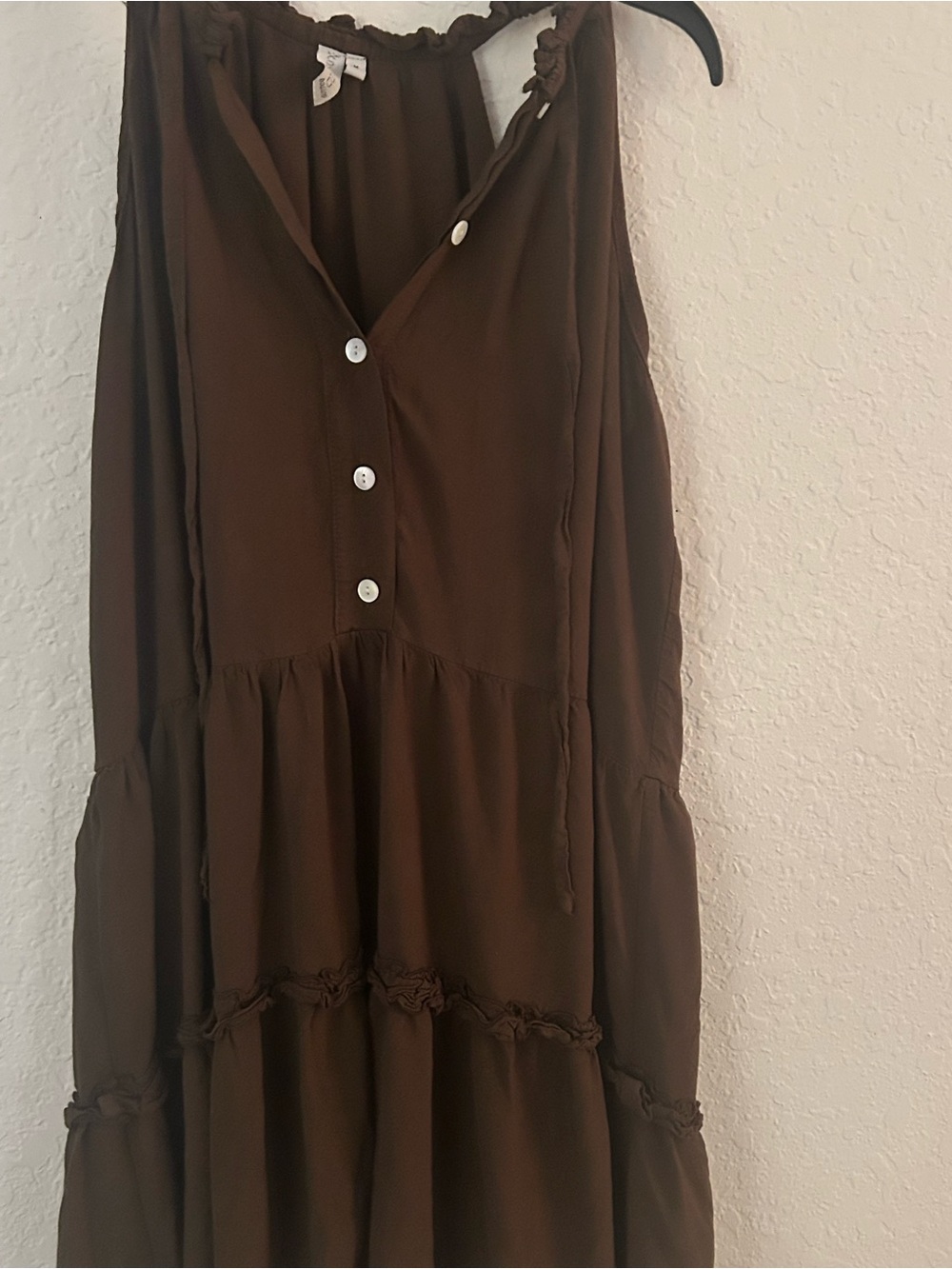 Solemio Brown Tiered Button-Front Maxi Dress